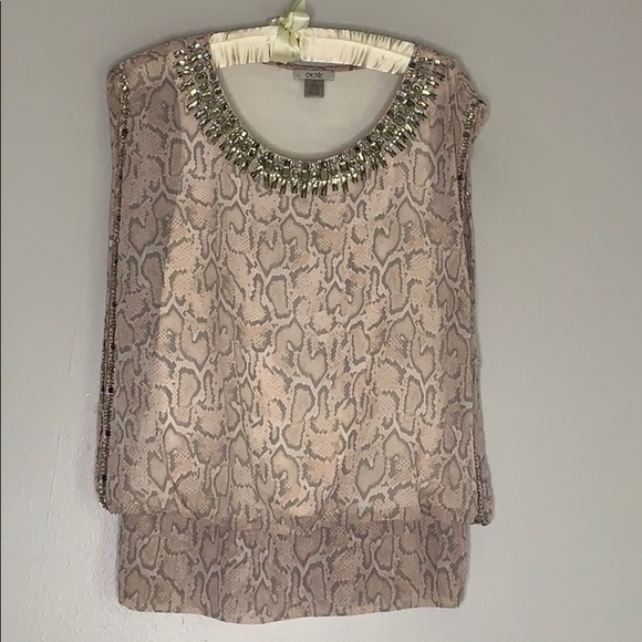 Cache Pink Beaded Snake Print Sleeveless Blouse Small - Picture 4 of 12
